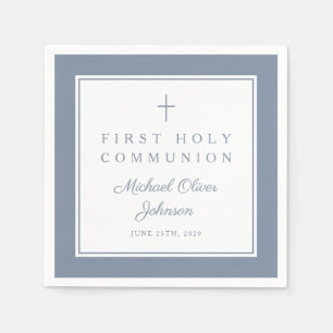 Serviette En Papier Première communion garçon religieux bleu poussiére
