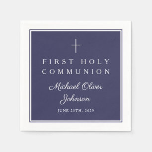 Serviette En Papier Première communion moderne garçon religieux bleu m