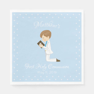 Serviette En Papier Première communion personnalisée Brunette Boy