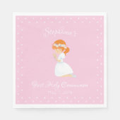 Serviette En Papier Première communion personnalisée Fille à cheveux r (Devant)