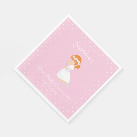 Serviette En Papier Première communion personnalisée Fille à cheveux r (Coin)
