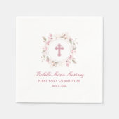 Serviette En Papier Première communion personnalisée modifiable rose f (Devant)