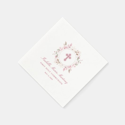 Serviette En Papier Première communion personnalisée modifiable rose f (Coin)