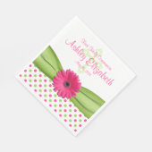 Serviette En Papier Première communion Pois rose verte personnalisée (Coin)