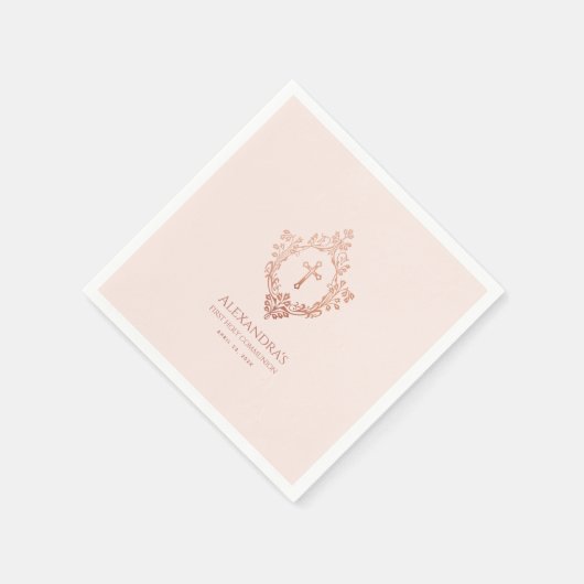 Serviette En Papier Première Communion rose fille Rose Gold Crest Élég (Coin)