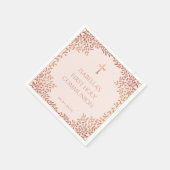 Serviette En Papier Première Communion Rose Rose Gold Feuilles Élégant (Coin)