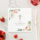 Serviette En Papier Première communion sainte rose pâle (En situation)