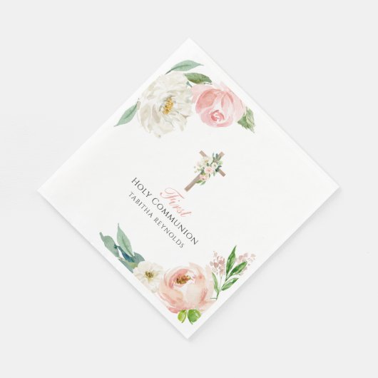 Serviette En Papier Première communion sainte rose pâle (Coin)