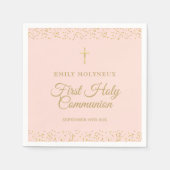 Serviette En Papier Première Communion Vierge Pink Or Poussière servie (Devant)