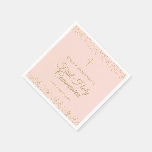 Serviette En Papier Première Communion Vierge Pink Or Poussière servie (Coin)