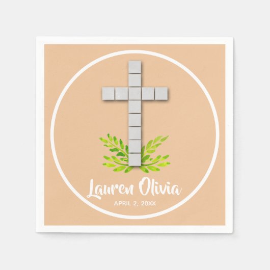 Serviette En Papier Première croix de communion sur la pêche (Devant)