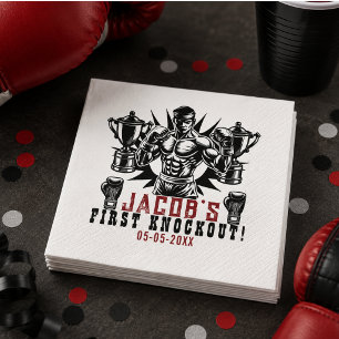 Serviette En Papier Première fête d'anniversaire de boxe Knockout