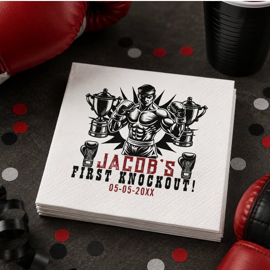Serviette En Papier Première fête d'anniversaire de boxe Knockout