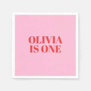 Serviette En Papier Première fille Anniversaire rose et rouge moderne
