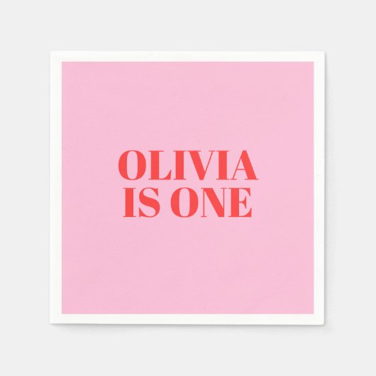 Serviette En Papier Première fille Anniversaire rose et rouge moderne (Devant)