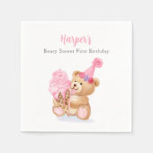 Serviette En Papier Première fille d'anniversaire Teddy Bear Crème de  (Devant)