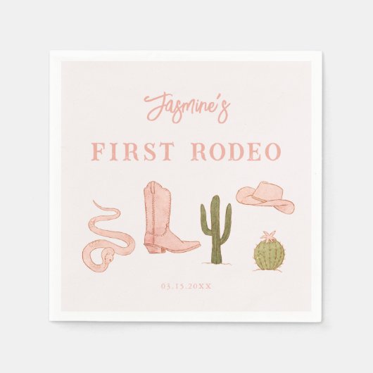 Serviette En Papier Première Rodéo Cowgirl fête d'anniversaire (Devant)