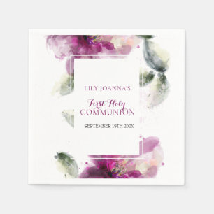 Serviette En Papier Première Sainte Communion Aquarelle Lys Floral