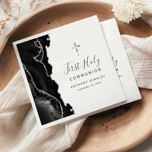 Serviette En Papier Première Sainte Communion Black Silver Agate
