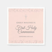 Serviette En Papier Première Sainte Communion Blush Pink Silver Stardu (Devant)
