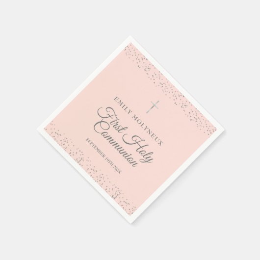 Serviette En Papier Première Sainte Communion Blush Pink Silver Stardu (Coin)