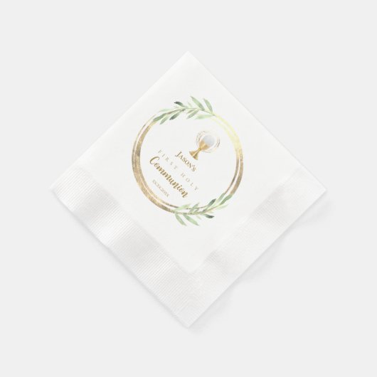 Serviette En Papier Première Sainte Communion cercle d'or feuilles ver (Coin)