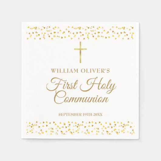 Serviette En Papier Première Sainte Communion Coeurs d'or modernes (Devant)