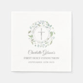 Serviette En Papier Première Sainte Communion Croix d'argent verte (Devant)
