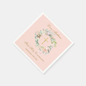 Serviette En Papier Première Sainte Communion Croix d'or Floral Blush  (Coin)