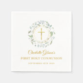 Serviette En Papier Première Sainte Communion Croix d'or Verdure (Devant)
