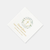 Serviette En Papier Première Sainte Communion Croix d'or Verdure (Coin)