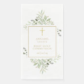 Serviette En Papier Première Sainte Communion de Vert Feuillage à l'Aq (Devant)