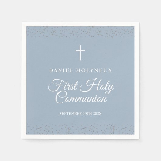 Serviette En Papier Première Sainte Communion Dusty Blue Silver Stardu (Devant)