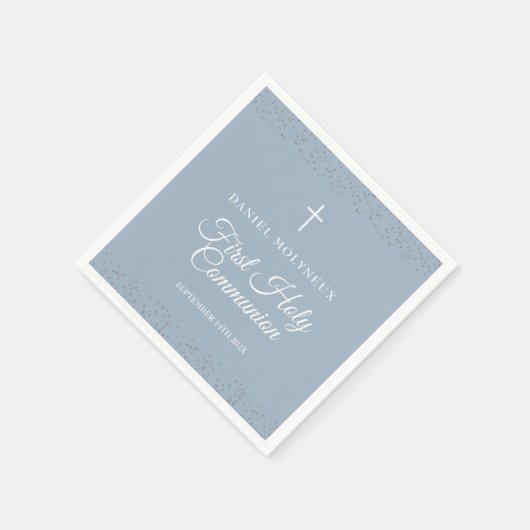 Serviette En Papier Première Sainte Communion Dusty Blue Silver Stardu (Coin)