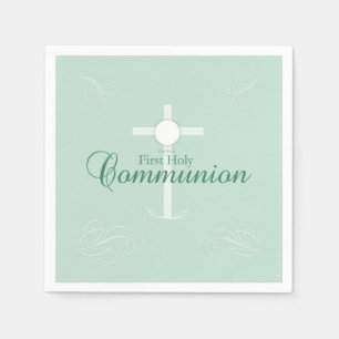 Serviette En Papier Première Sainte Communion, écriture en vert doux