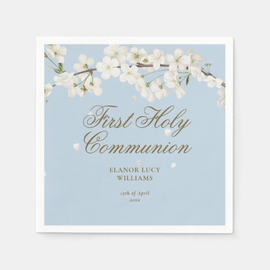 Serviette En Papier Première Sainte Communion Élégante Bleu Bleu Blanc (Devant)