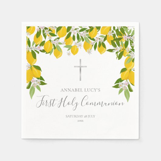 Serviette En Papier Première Sainte Communion Élégante Verdure citron (Devant)