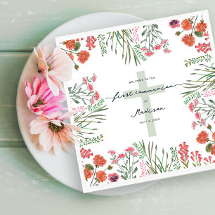 Serviette En Papier Première Sainte Communion Fleur Sauvage Colorée