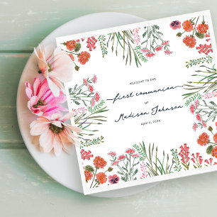 Serviette En Papier Première Sainte Communion Fleur Sauvage Colorée