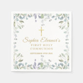 Serviette En Papier Première Sainte Communion florale à l'aquarelle (Devant)