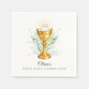 Serviette En Papier Première Sainte Communion Florale Élégante Aquarel