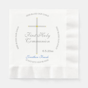Serviette En Papier Première Sainte Communion Garçon Croix Bleue Nom