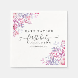 Serviette En Papier Première Sainte Communion Lavande Fleurs sauvages 