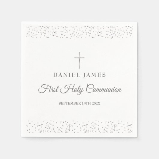 Serviette En Papier Première Sainte Communion Moderne Argent Stardust (Devant)