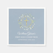 Serviette En Papier Première Sainte Communion Or Vert Feuillage Bleu P (Devant)