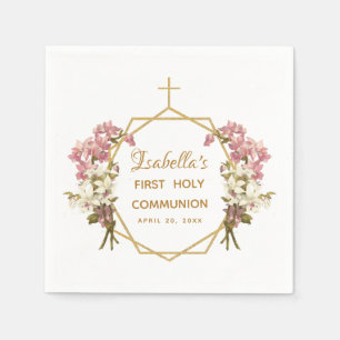 Serviette En Papier Première Sainte Communion Orchidées Dorées Croix F