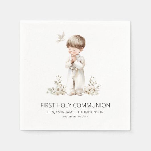 Serviette En Papier Première sainte communion pour garçon (Devant)