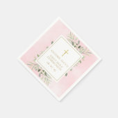 Serviette En Papier Première Sainte Communion Rose avec Feuillage à l' (Coin)