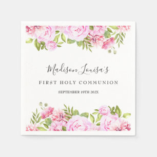 Serviette En Papier Première Sainte Communion Rose de la Forêt Florale