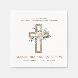 Serviette En Papier Première Sainte Communion Rose Dusty
